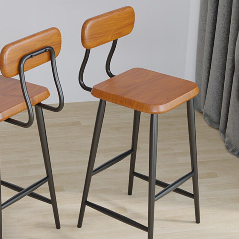 Industrial Square Bar Stool Solid Wood Armless Bar Chair with Metal Legs