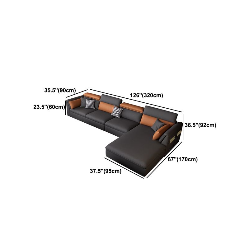 Adjustable Faux Leather Flared Arm Sectional with Storage for Living Room