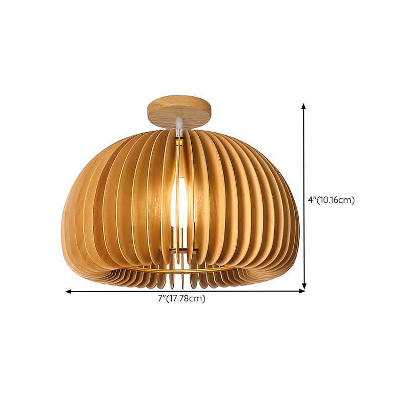1-Light Ceiling Light Modern Ceiling Mount Light with Wood Shade for Aisle