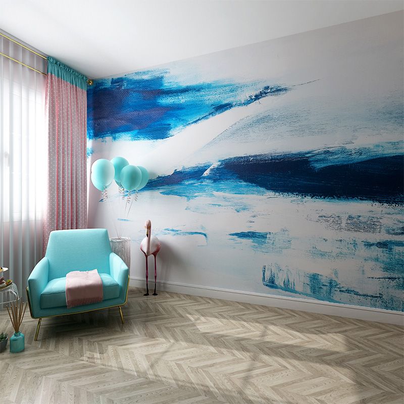 Non-Woven Murals Full Size Blue and White Inspiring Sea Wave Wall Art, Made to Measure