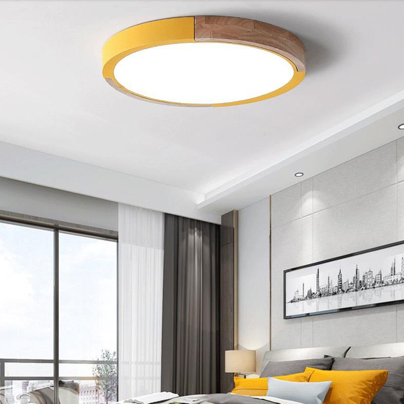 Circle Flush Mount Macaron Acrylic White/Pink/Yellow LED Ceiling Light Fixture in Warm/White Light, 16"/19.5" Wide