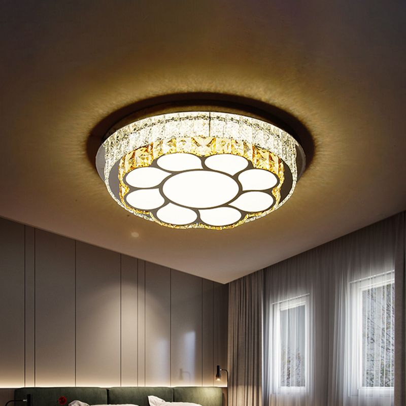 LED Bedroom Flush Mount Lamp Modern Chrome Ceiling Light with Flower/Loving Heart Crystal Block Shade