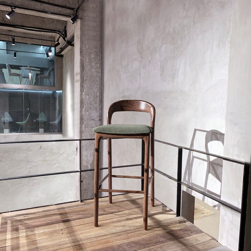 Brown Ash Wood Counter Stools Industrial Green Velvet Stools