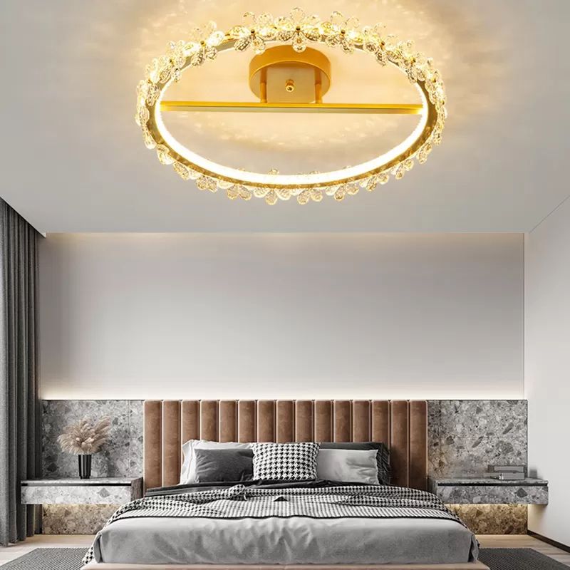 LED Modern Crystal Flush Mount Circle Shape Ceiling Light with Acrylic Shade for Passage