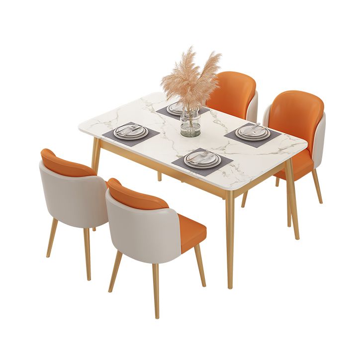Minimalist White Rectangle Shape Dining Set Sintered Stone Top Dining Set with 4 Legs Table