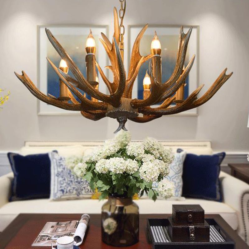 Branche Résine Pendant Chandelier Cottage 6/8/12 têtes salon suspendu plafonnier plafond en marron