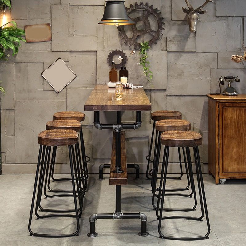 Industrial Bar-height Table Solid Wood Top Bistro Pub Table for Patio Use