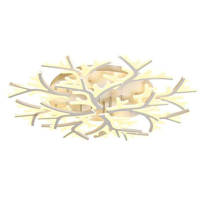 White Snowflake Semi Flush Mount Lighting Minimalist Acrylic LED Flush Mount Fixture for Living Room