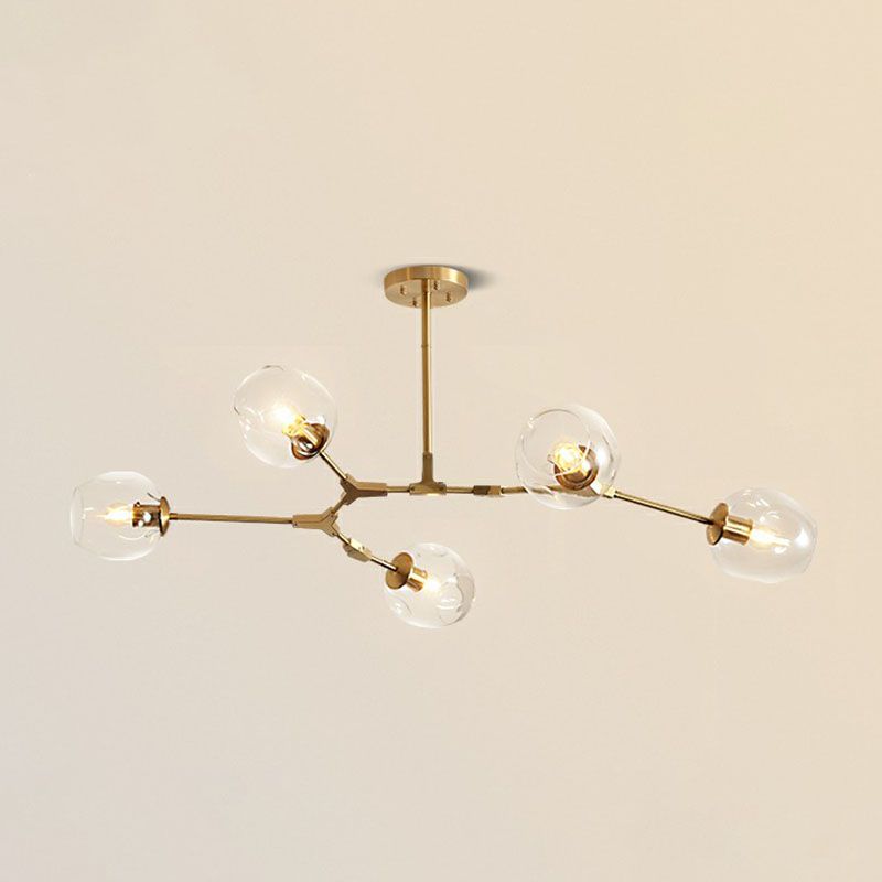 Postmodern DNA Hanging Ceiling Light Transparent Glass Living Room Chandelier in Gold