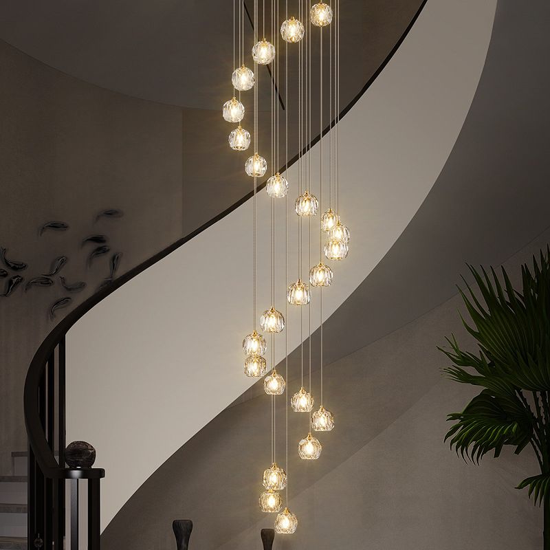 Sfera lampada a sospensione cristallo smussata moderna semplicità finitura ottone a soffitto multiplo