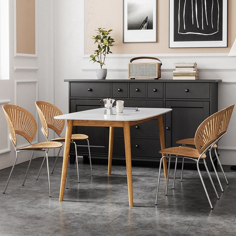 Modern Rectangle Table Sintered Stone Table with Wood Legs for Home