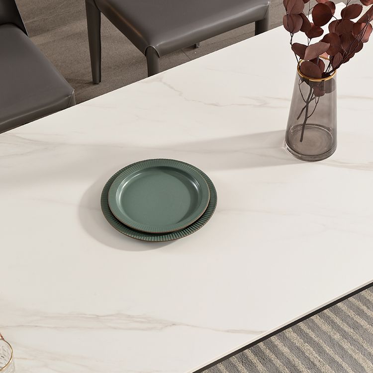 Contemporary Sintered Stone Dining Table 4 Legs Rectangular Table in White