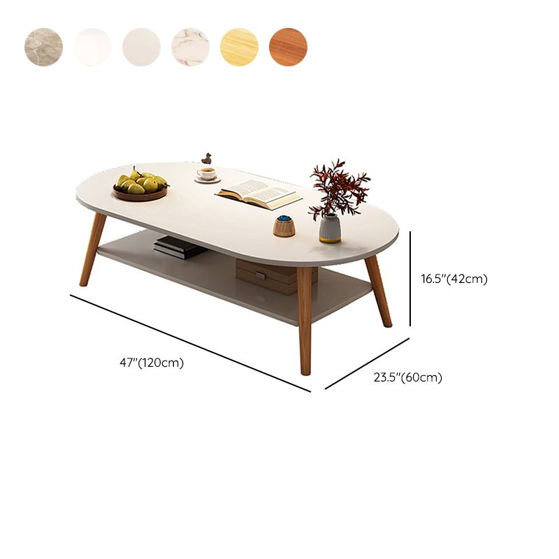 Modern Wood Cocktail Table 4 Legs Coffee Table with Storage Shelf