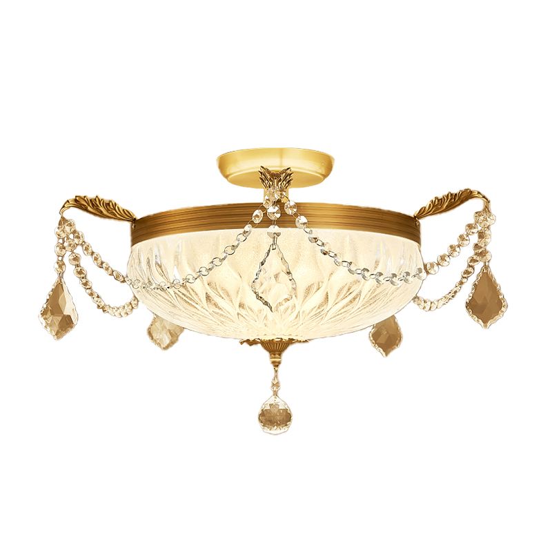 Brass Dome Ceiling Mounted Light Postmodern Crystal Semi Flush Light Fixture for Dining Room