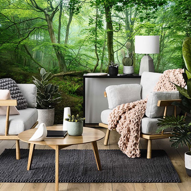Whole Forest Wall Covering Green Non-Woven Material Mural Wallpaper for Home Decor, Custom-Printed