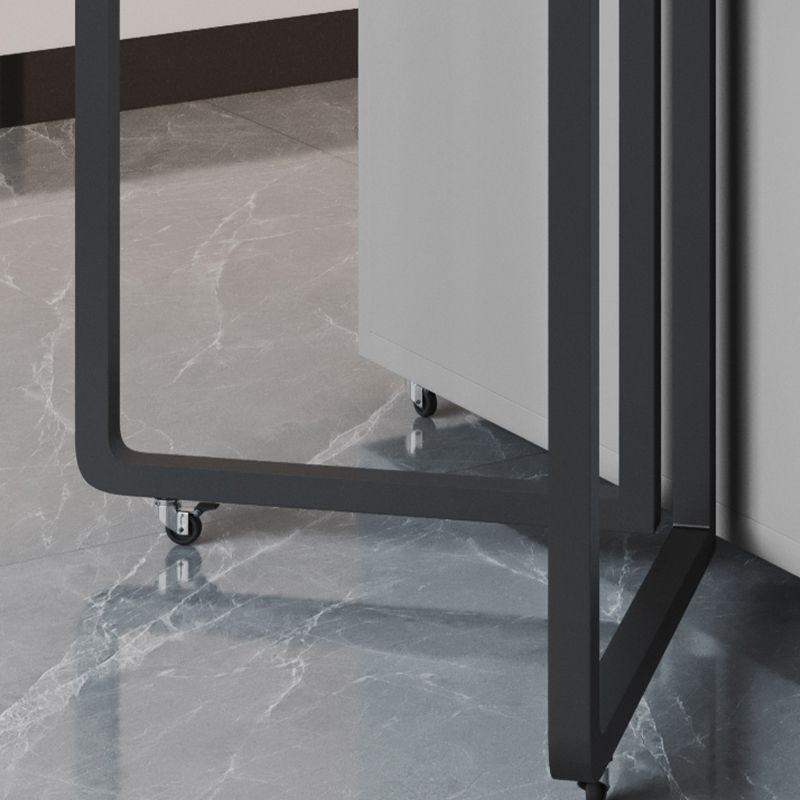 Foldable Sintered Stone Top Dining Table Modern Rectangle Table with Storage Trestle Base