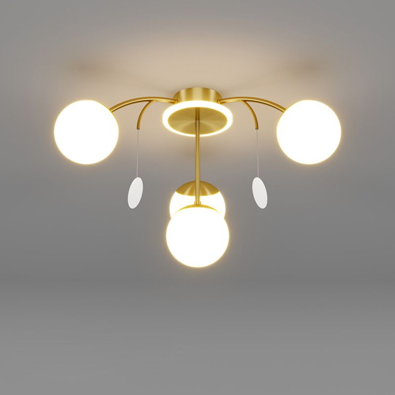 Modern Style Globe Semi Flush Mounted Ceiling Light Sputnik LED Ceiling Light with White Glass Shade