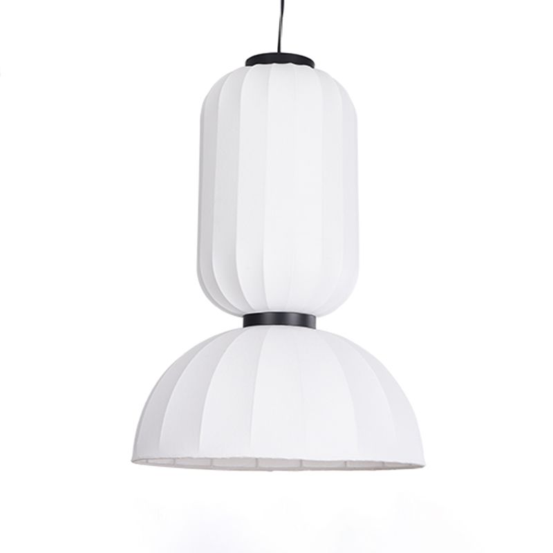 White Geometric Silk Pendant Light Nordic Modern Down Lighting for Living Room