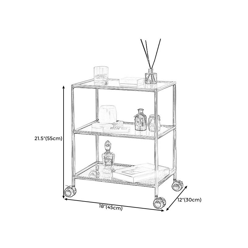 Rectangular Glass Shelf Included Side Table with Casters - 22"/23.6"/25.6" H