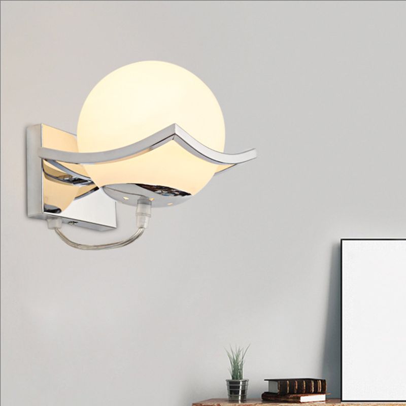 Modern Contracted Ball 1 Head Glass Material Milky White Wall Lamp