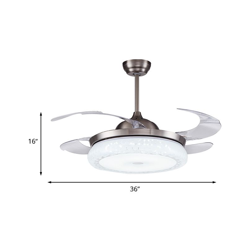 Zilver LED plafondventilator Lamp Modernisme Acryl Circulaire semi -spoeling Mount met 4 heldere messen voor woonkamer, 36 "/42" breed