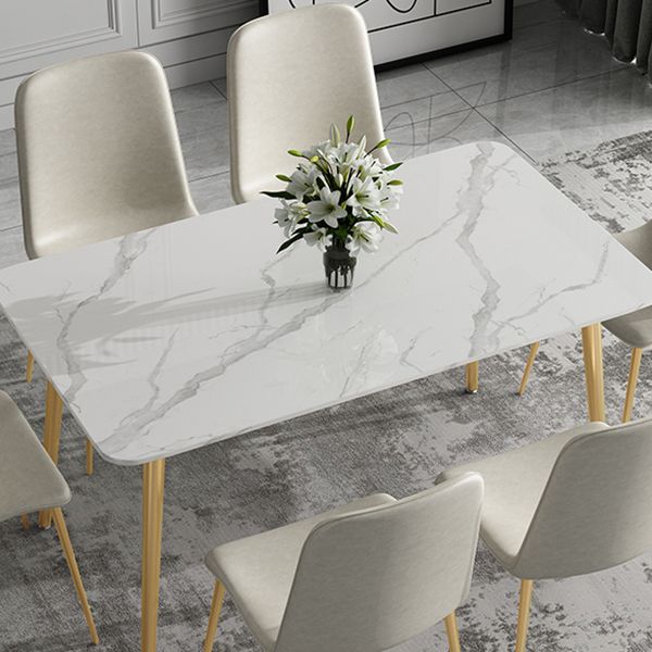 Traditional Luxury Dining Table White Sintered Stone Table with Gold Frame