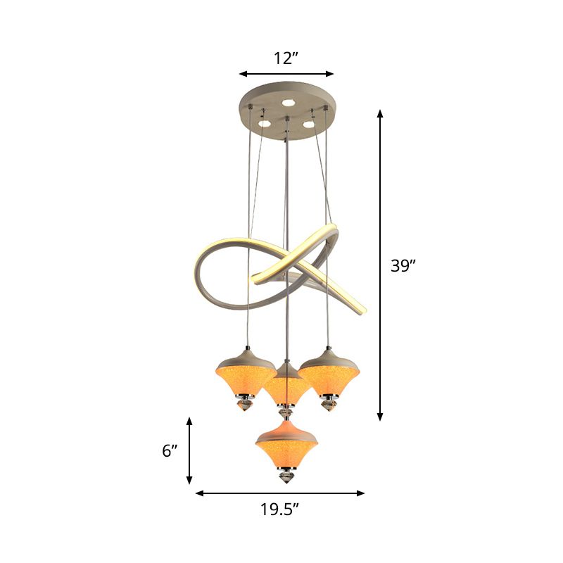 Modernes Gyroskop-LED LED Multiple Hanging Light Acryl 4-Kopf-Esszimmer-Anhängerlampe in Weiß mit Streifenregal
