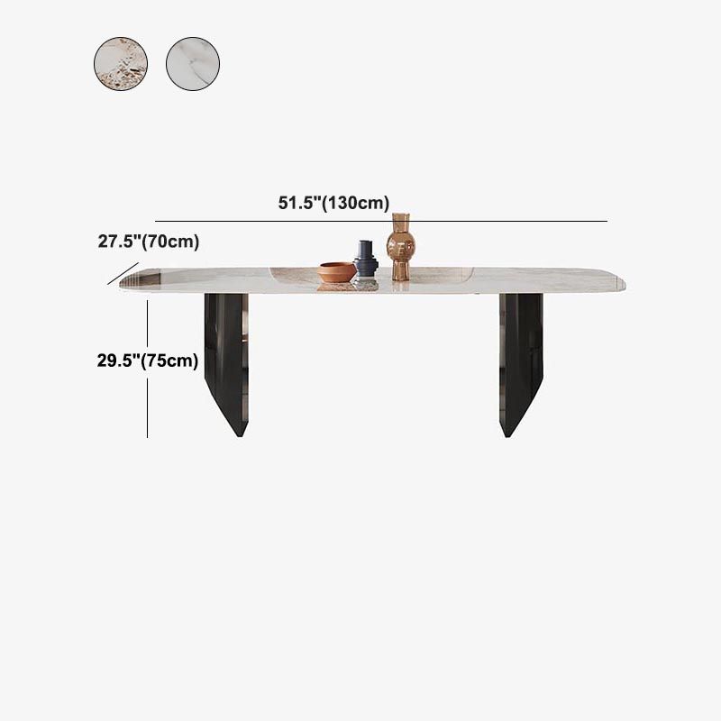 Rectangle Stone Top Dining Table Contemporary Dining Table with Double Pedestal Base