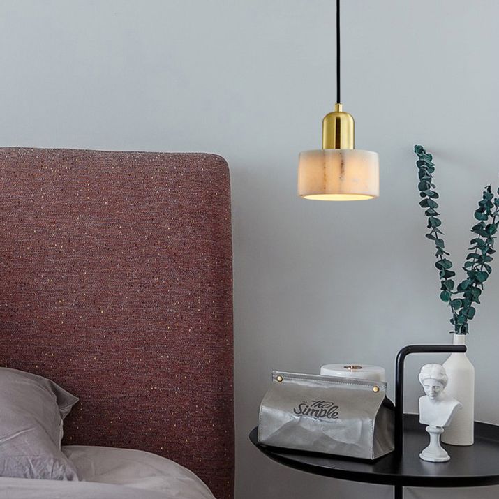 Cylinder Stone Hanging Pendant Light Minimalist-Style Hanging Lamp Kit for Bedroom