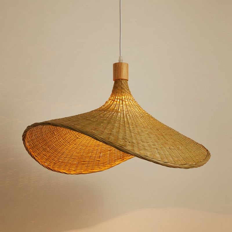 Modern Straw Hat Hanging Light Fixtures Rattan 1 Light Pendant Light