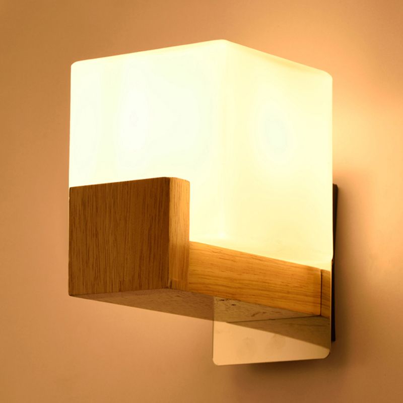 Witte kubus SCONCE LICHT Japanse stijl Eenvoudige opaalglas wandlamp voor trap woonkamer