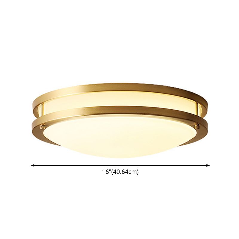 All Copper Round Simplicity LED Ceiling Light White Frosted Glass Shade Traditional Style Lighting Fixture in Gold
