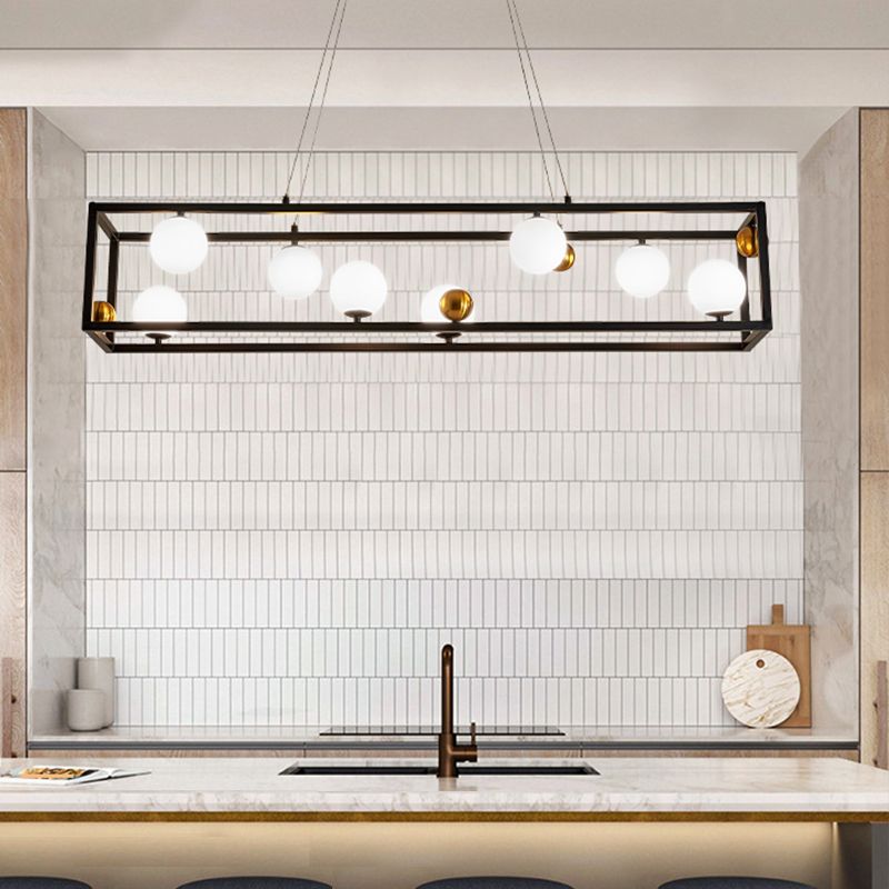 Rectangle Island Chandelier Lights Modern White Glass Pendant Lighting for Restaurant
