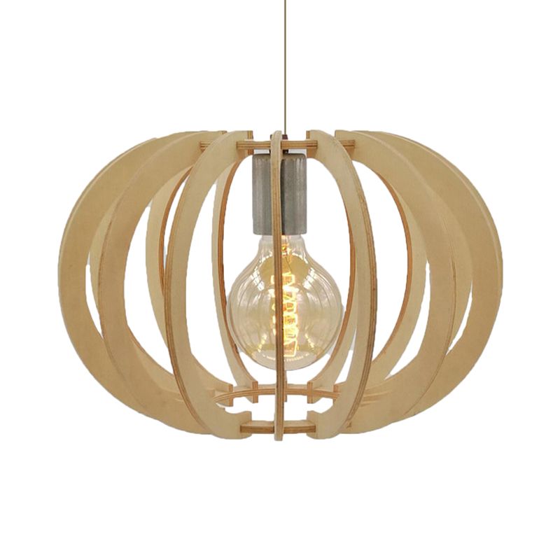 Contemporáneo de tambor redonda Madera clara 1 Restaurante ligero Luz colgante de lámpara en beige