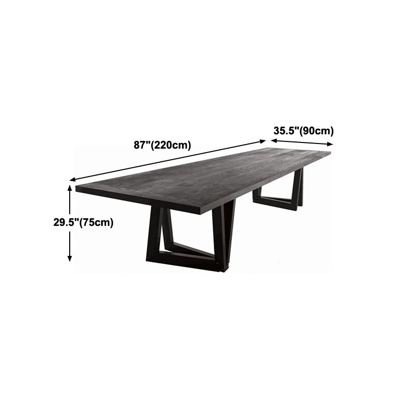 Modern Black Rectangle Dining Table Solid Wood Top Iron Base Table