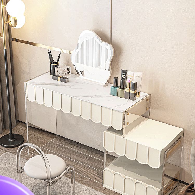 Acrylic White Makeup Vanity Desk Bedroom Vanity Dressing Table Set