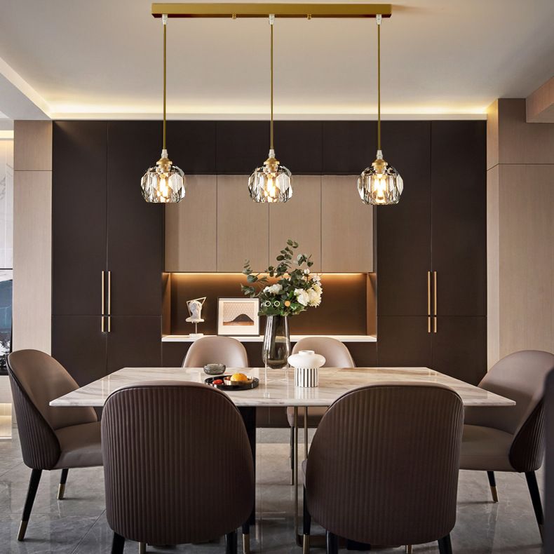 Crystal Geometric Pendant Lighting Fixture Modern LED Gold Suspension Pendant Light