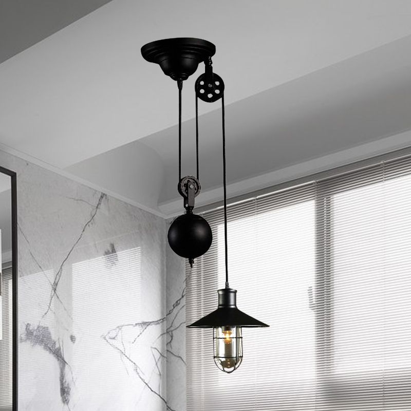 Pendellicht Licht mit Nautikstil mit Käfig Schatten 1 leichte Metallküche Hängende Lampe in Schwarz