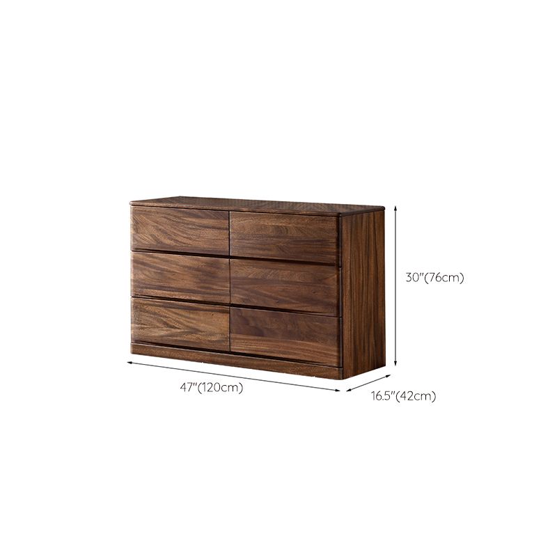 Mid-Century Modern Chest with 6 Drawers in Walnut Rectangle Accent Chest