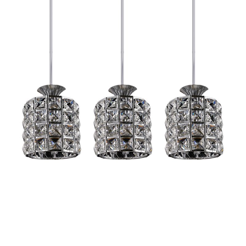 Crystal Drum Pendant Light Metal Frame Ceiling Light for Balcony