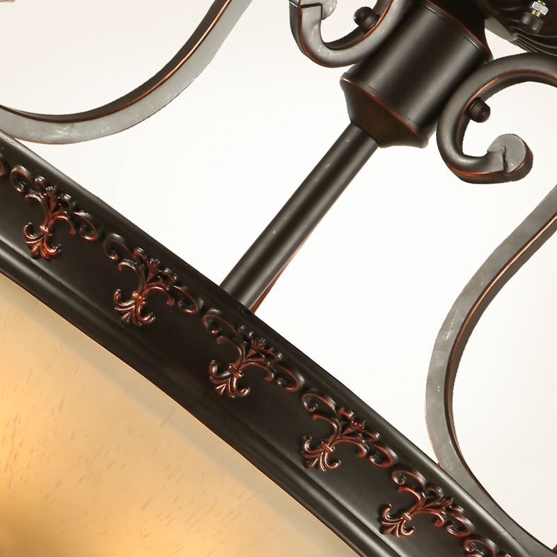 3 Lights Corridor Ceiling Lamp Traditional Brown Semi Flush with Bowl Frosted Glass Shade