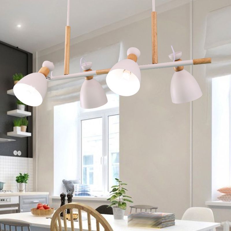 Macaron Cone Pendant Lights Metal 4 Lights Hanging Lamp Kit for Dining Room