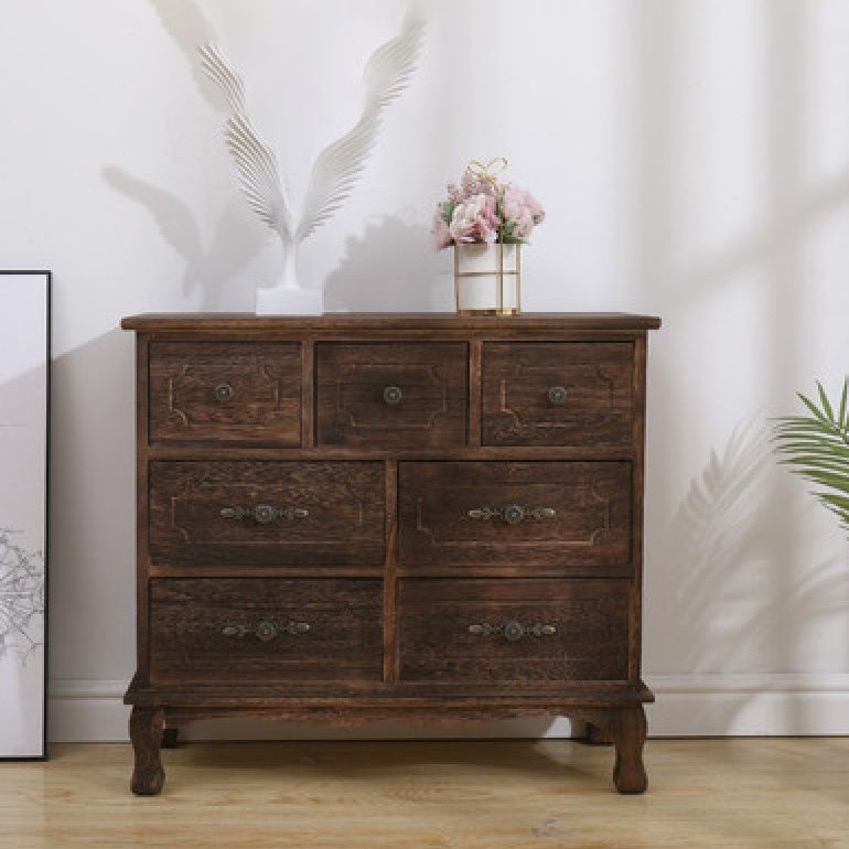 12" W Traditional Solid Wood Double Dresser Vertical Storage Chest with Drawers