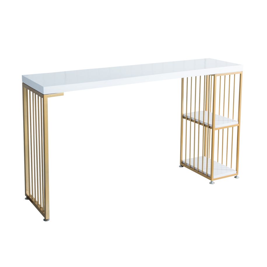 Solid Wood Bistro Table Metal Base Rectangle Bar Height Pub Table with Shelves