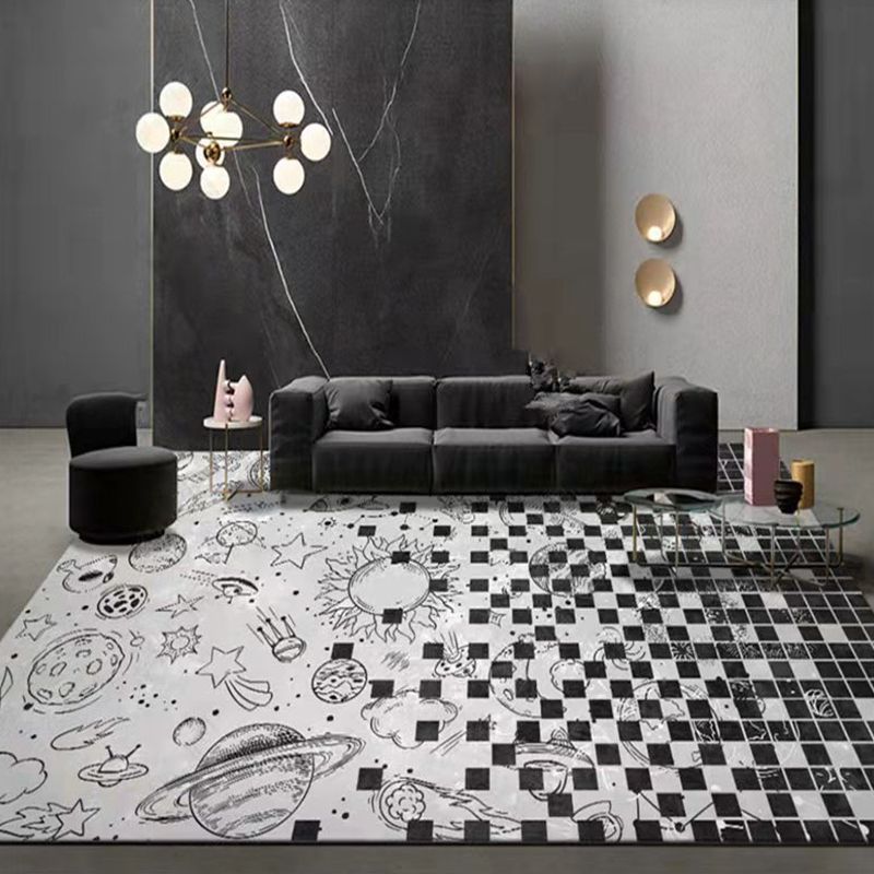 Grey Modern Rug Polyester Irregular Fringe Rug Washable Rug for Home Decor