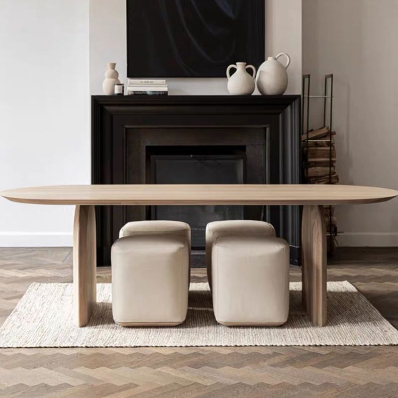 Modern Natural Oval Dining Room Table Pine Solid Wood Double Pedestal Table