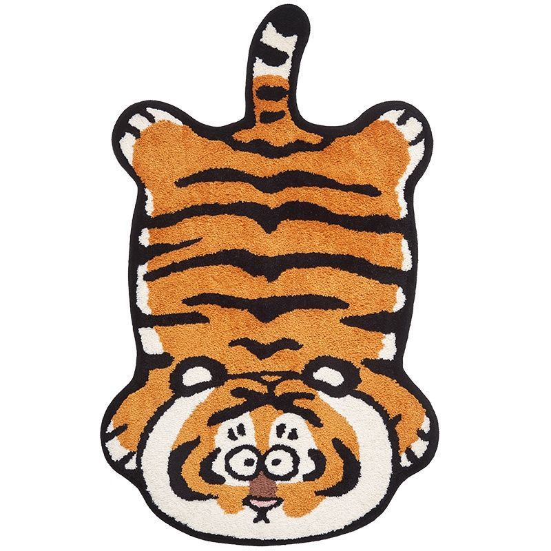 Novelty Bold Tiger Pattern Rug Orange Tone Polyester Carpet Stain Resistant Area Rug for Home Decor