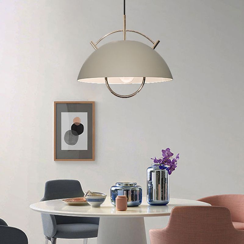 Metal Bowl Down Lighting Macaron 1 Head Blue/White/Khaki Hanging Ceiling Light with Handle