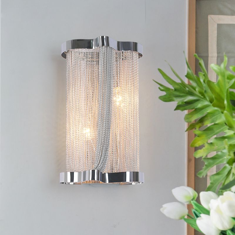 2 Lights Tassel Sconce Wall Light Vintage Aluminum Wall Lamp with Cylinder Shade in Gold/Silver