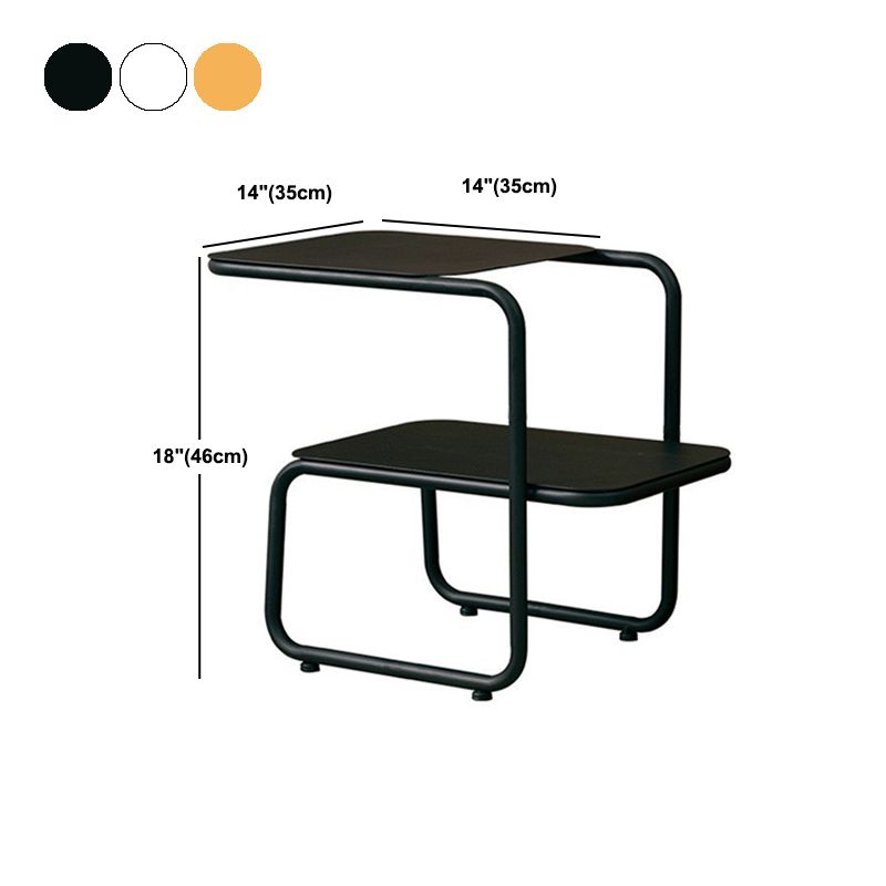 Square Sleigh Base Design Metal Table Medieval Modern Style with Storage Rack Side Table